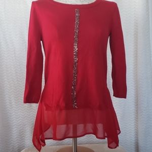 Red Worthington sweater with front embellishments